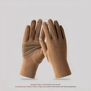 Manopole touchscreen invernali - Manopole calde, impermeabili, flessibili in poliestere spandex con dita lunghe, cuffie elastiche intrecciate, progetto antiscivolo, lavabili a mano (khaki)