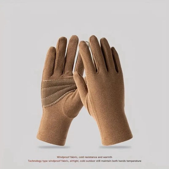 Manopole touchscreen invernali - Manopole calde, impermeabili, flessibili in poliestere spandex con dita lunghe, cuffie elastiche intrecciate, progetto antiscivolo, lavabili a mano (khaki)