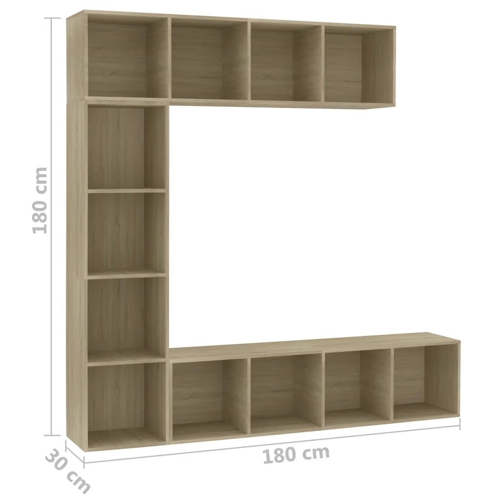 Set Mobili Libreria-Porta TV 3 pz Rovere Sonoma 180x30x180 cm