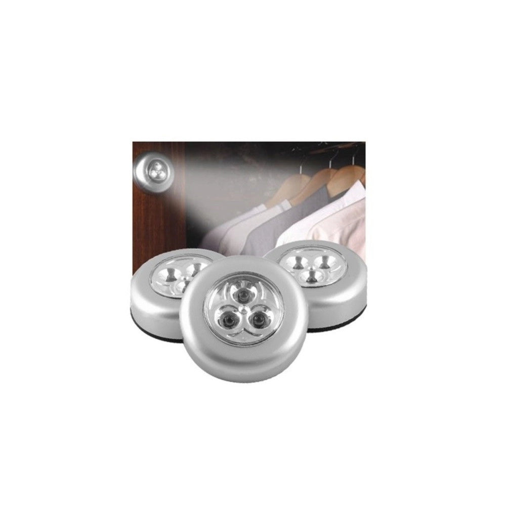 Trade Shop - Set 3 Lampade A 3 Led Con Adesivo Per Armadi0 Cassetti Diametro 68mm A Batterie -