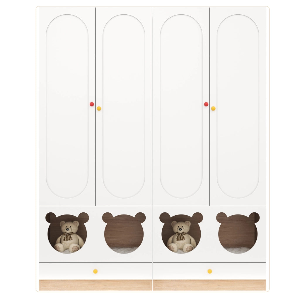 Armadio a 2 ante per bambini con barra appendiabiti e cassetti, 80 × 50 × 200 cm, bianco e effetto legno