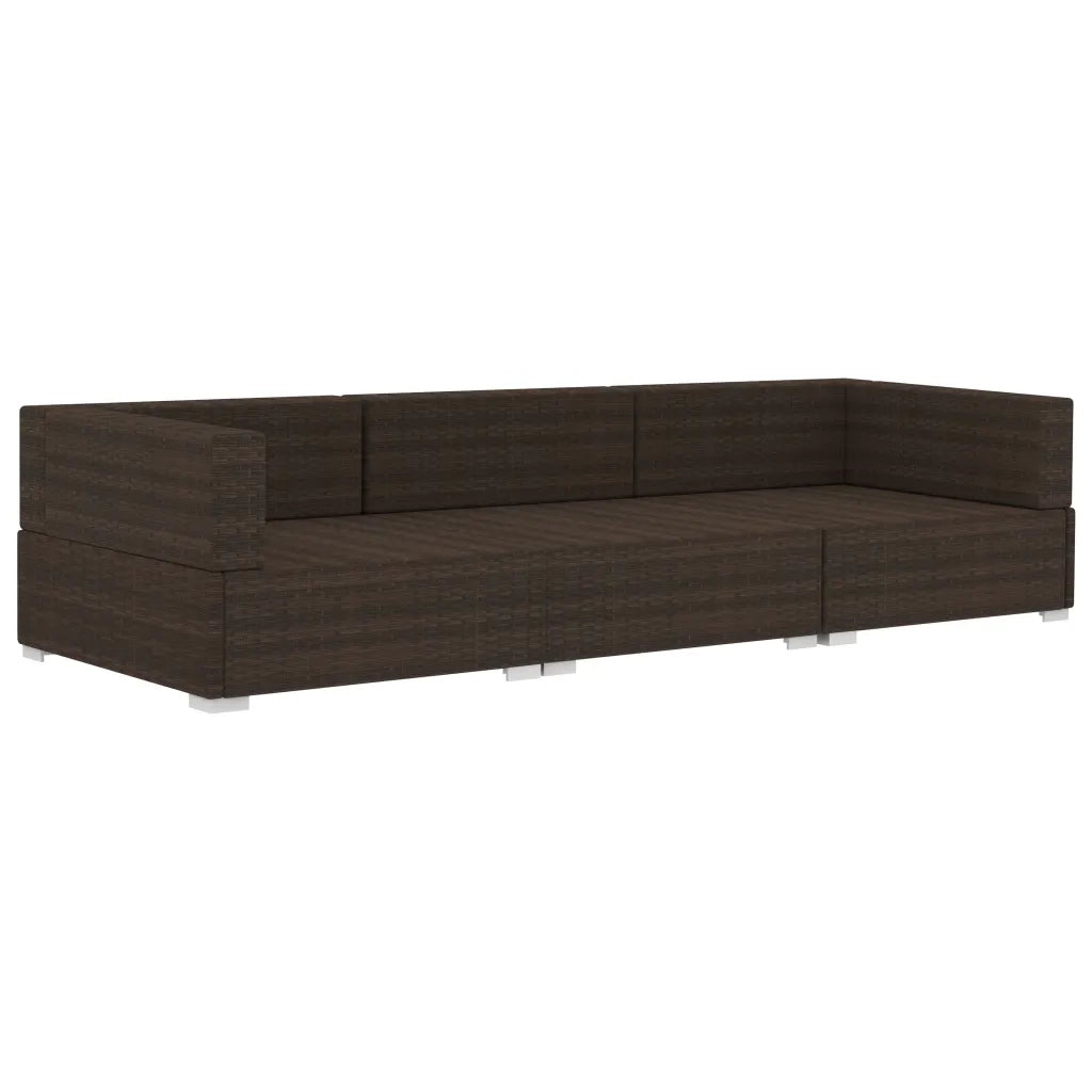 Set Divani da Giardino 3 pz con Cuscini in Polyrattan Marrone cod mxl 43228