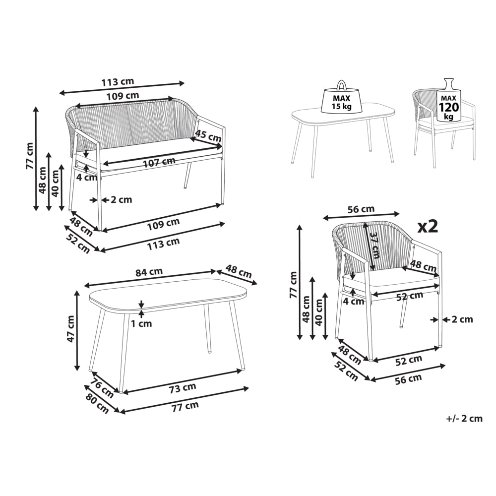 Set da Giardino Nero in Rattan PE 4 Posti Cuscini in Tessuto con Rivestimenti Sfoderabili Struttura in Acciaio Poltrone Divano Tavolino Moderno Arredo da Esterno