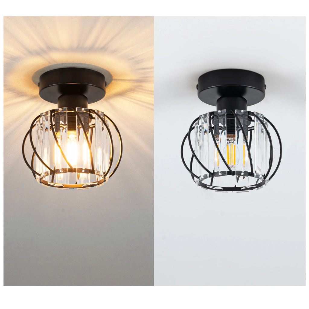 ZMH Lampada da soffitto vintage in cristallo 25 cm metallo nero E27 senza lampadina