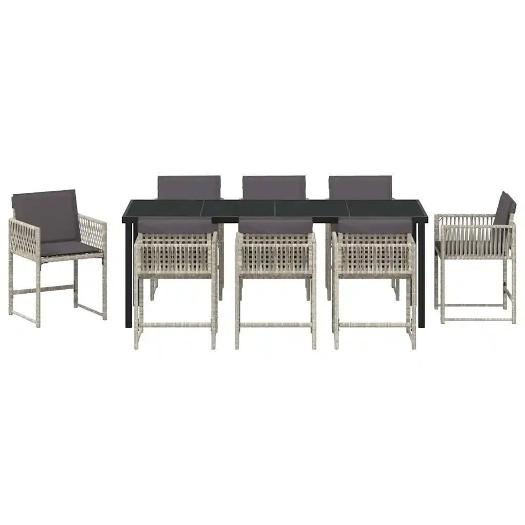Set da Pranzo per Giardino 9 pcs Grigio chiaro polyrattan