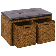 Panca con 2 cesti in giacinto d'acqua 71 x 40 x 42 cm marrone 02_0010822