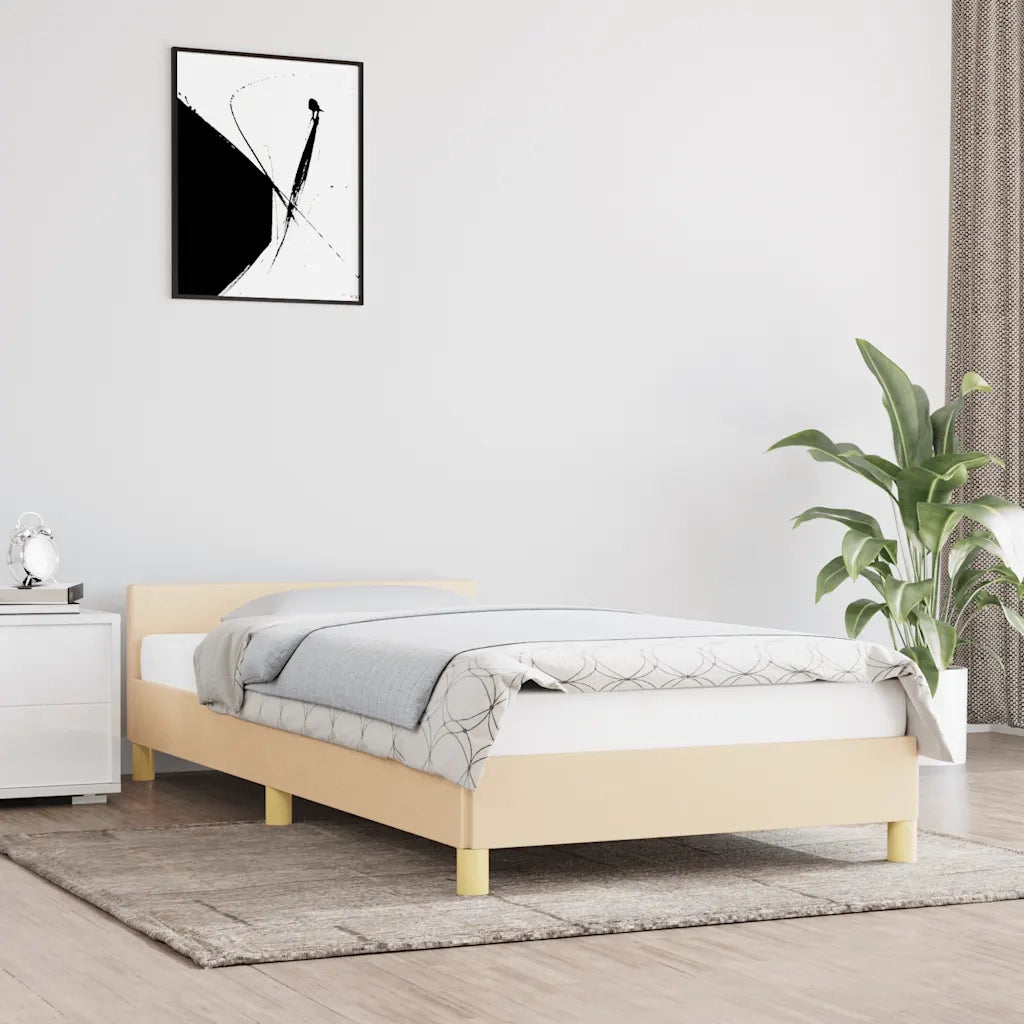 Letto singolo | Letto per adulti | Giroletto con Testiera senza Materasso Crema 80x200 cm Tessuto