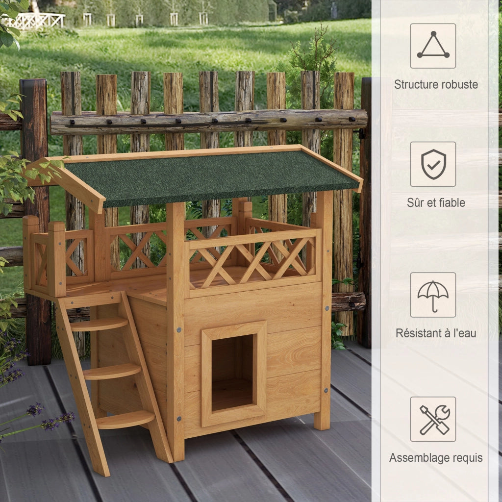 Casetta per Gatti con Terrazza ¨C Zephmum ¨C Legno Naturale e Verde 77x50x73 cm