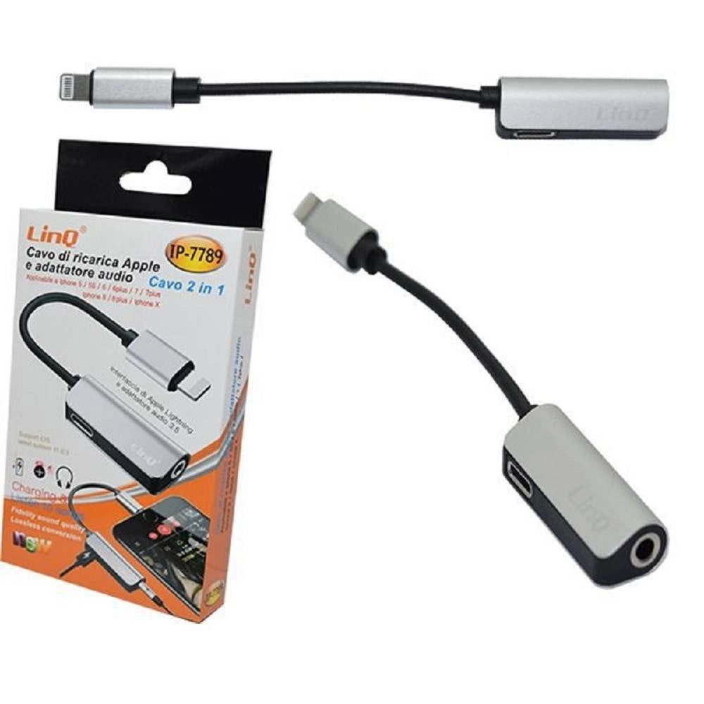 Trade Shop - Cavo Ricarica Adattatore Audio 2 In 1 Lightning Cuffie Jack 3,5mm Iphone Ip-7789 -