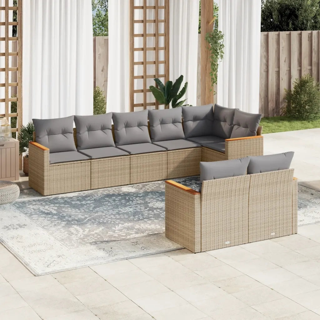 Set Divano da Giardino 8 pz con Cuscini Beige Misto Polyrattan