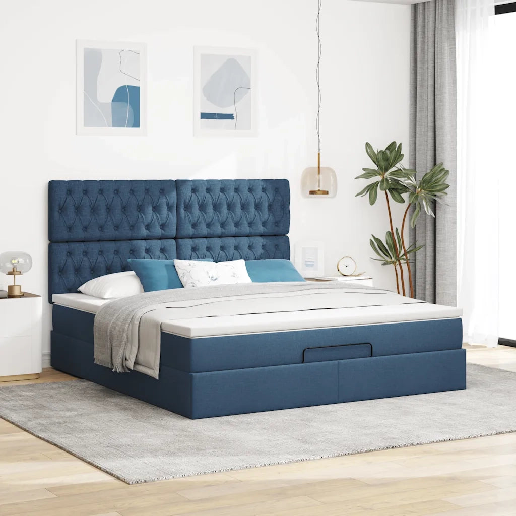 vidaXL Struttura Letto Pouf con Materasso Blu 180x200cm in Tessuto