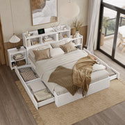 Letto Matrimoniale in Legno con Testiera, Cassetti e Comodini ¨C MINIMAL ¨C Bianco 140x200