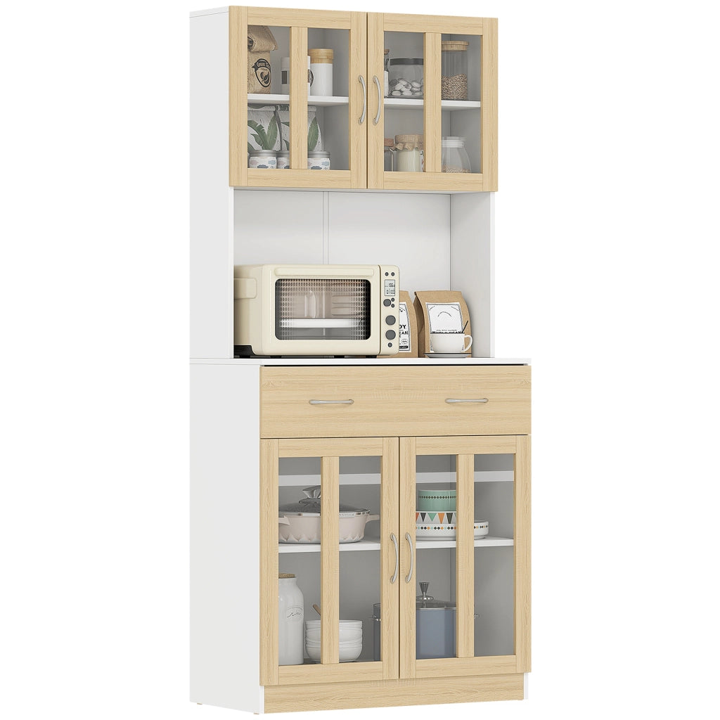 Credenza cucina con vetrina ¨C Xylo ¨C 4 ante in legno bianco e rovere chiaro con ripiani e cassetto
