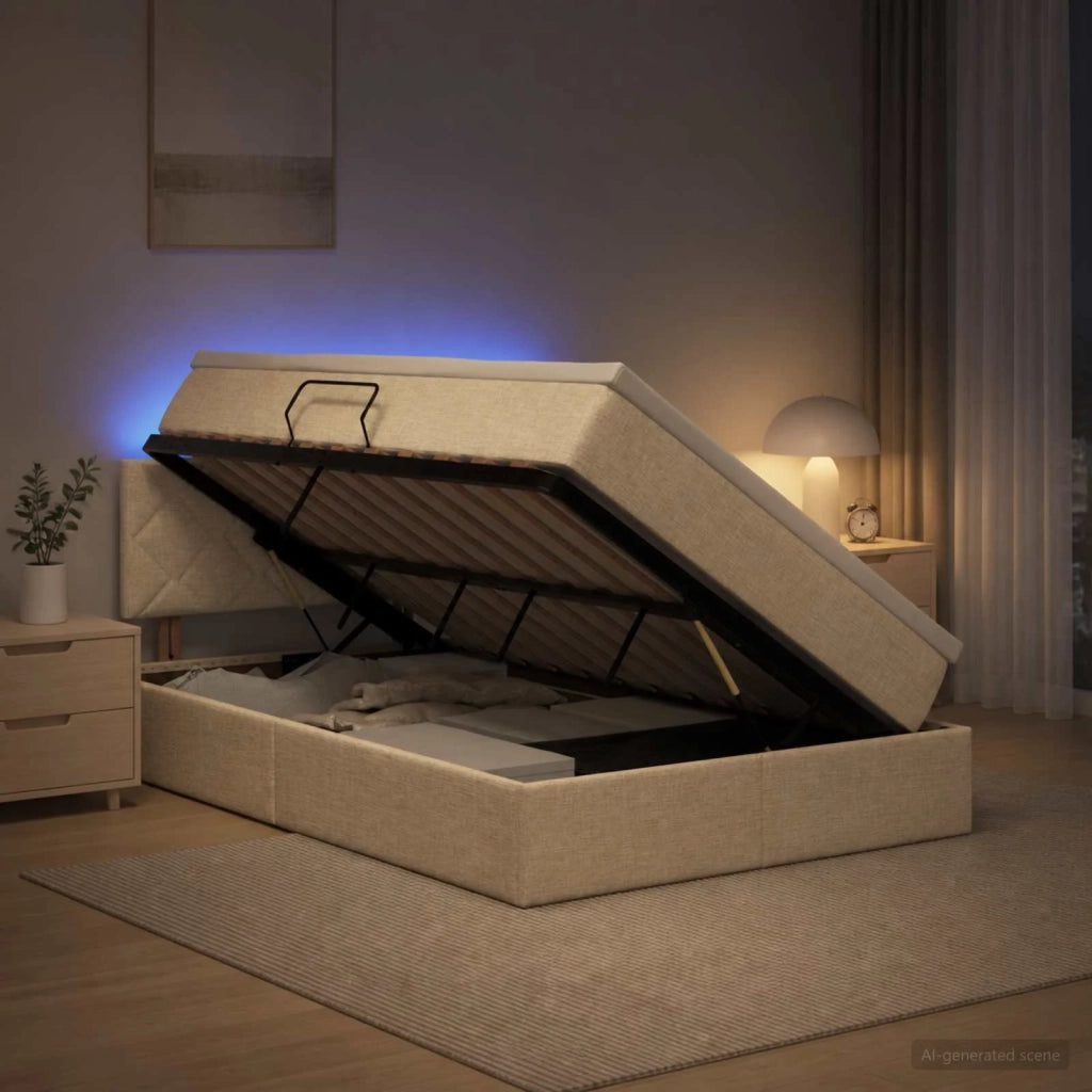 Letto con contenitore LED e materasso Crema 120 x 200 cm 3459121