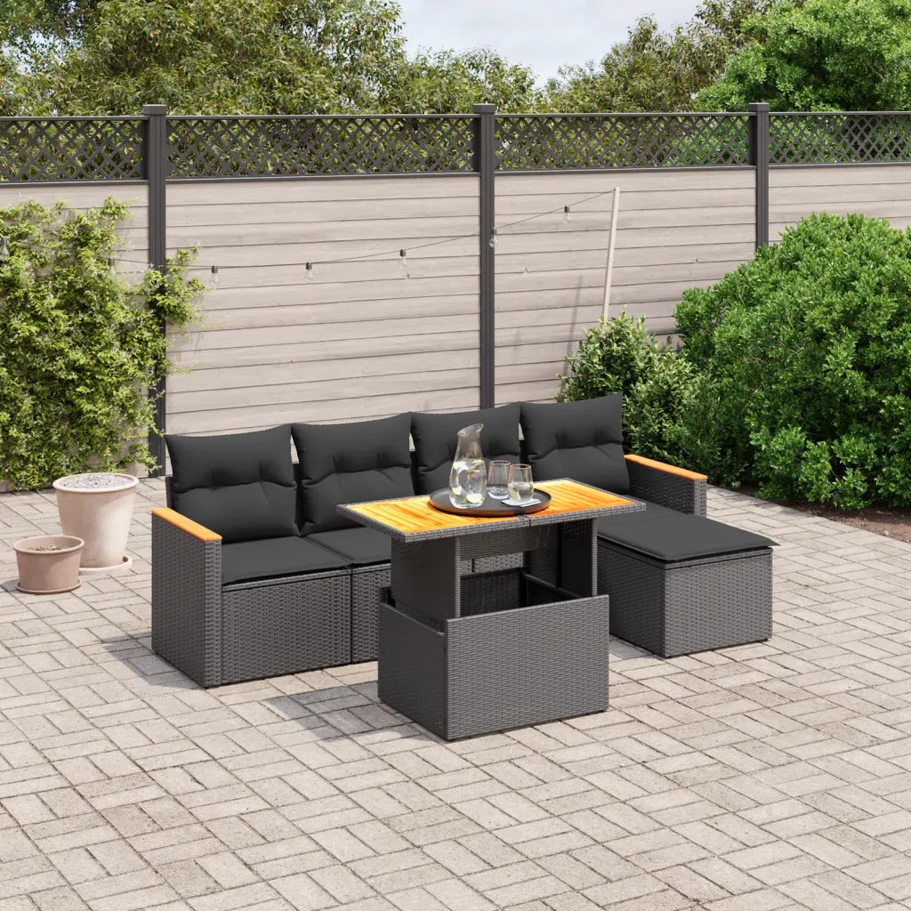 Set Divano da Giardino 6 pz con Cuscini Nero in Polyrattan 3273050