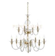 LAMPADARIO TEBE 12 LUCI TRASPARENTE E ORO ATTACCO E14 D.87CM