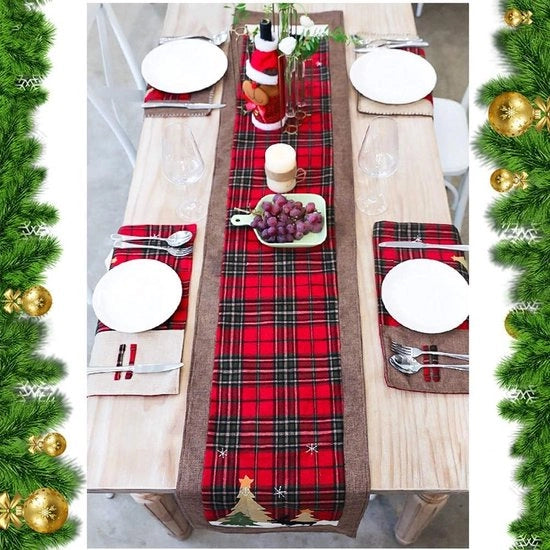 Tavolo di Natale, 1,8 m doppio strato di lino di bufalo decorativo, tovaglia da tavolo per decorazione di Natale, tovaglietta rustica per una tradizionale atmosfera di festa di Natale, pranzo di famiglia e vacanza