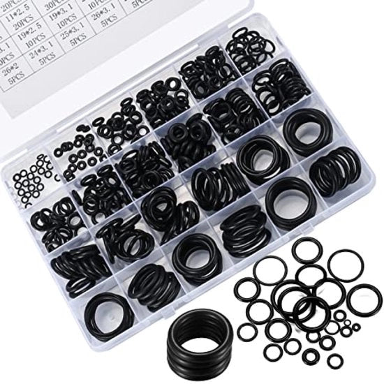 Assortimento di O-ringe in gomma - 360 pezzi, 24 dimensioni - Nero - Afdichtringen per idraulica, sanitari e riparazioni