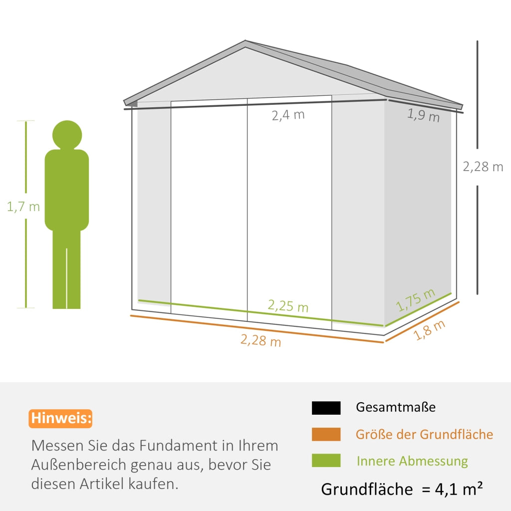 Casetta da giardino in plastica e metallo con finestra di ventilazione ¨C zephmum ¨C 240x190x180 grigio