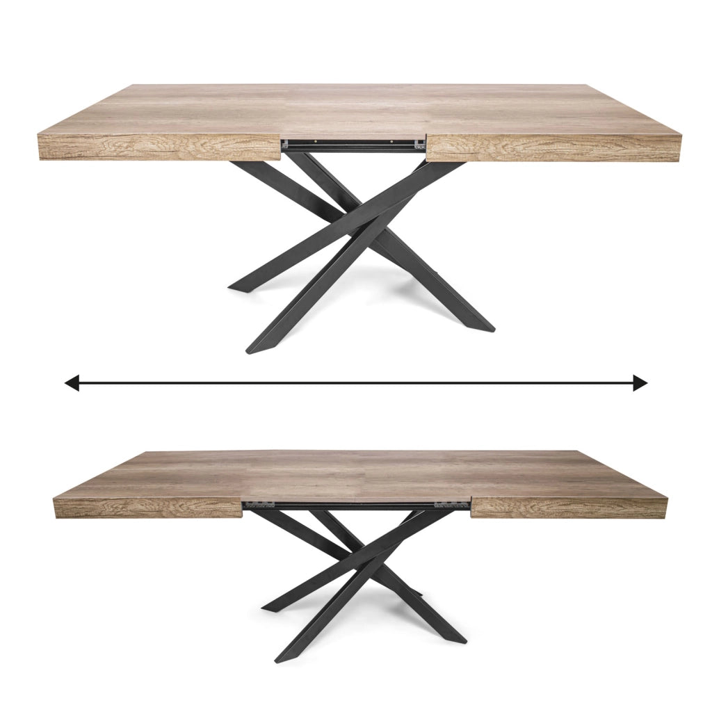 Figaro - Tavolo da pranzo allungabile con gambe incrociate 140(220)x90 cm, rovere rustico