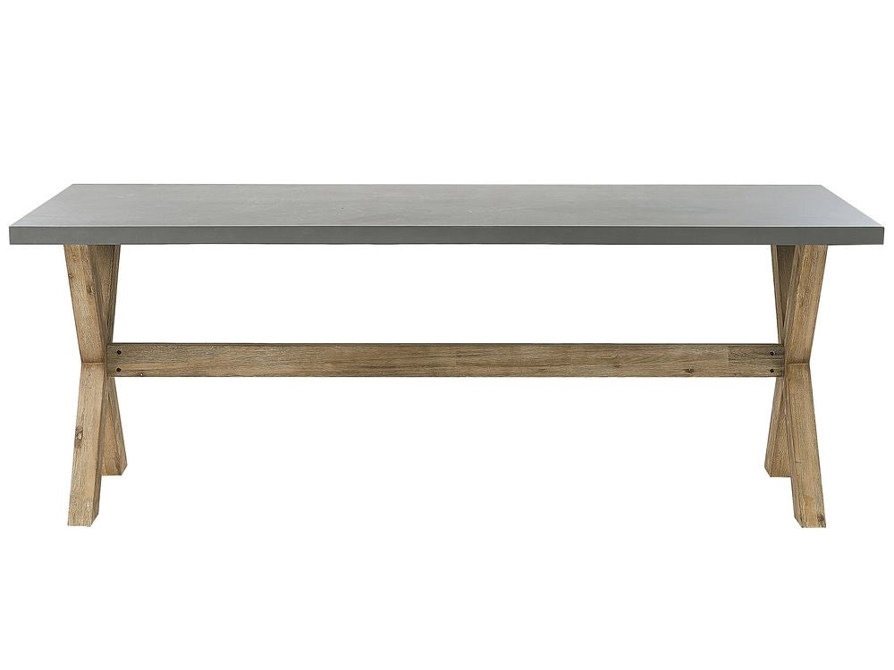 Set da pranzo per esterni in fibra di cemento grigio legno di acacia chiaro 8 persone tavolo 2 panche 2 sgabelli design moderno