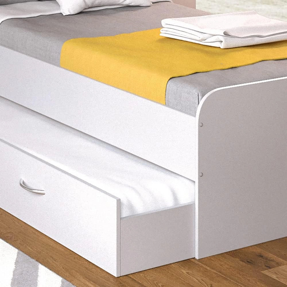 Letto per bambini Enzo, Bianco, 90x200 cm, estendibile su entrambi i lati come letto aggiuntivo per adolescenti