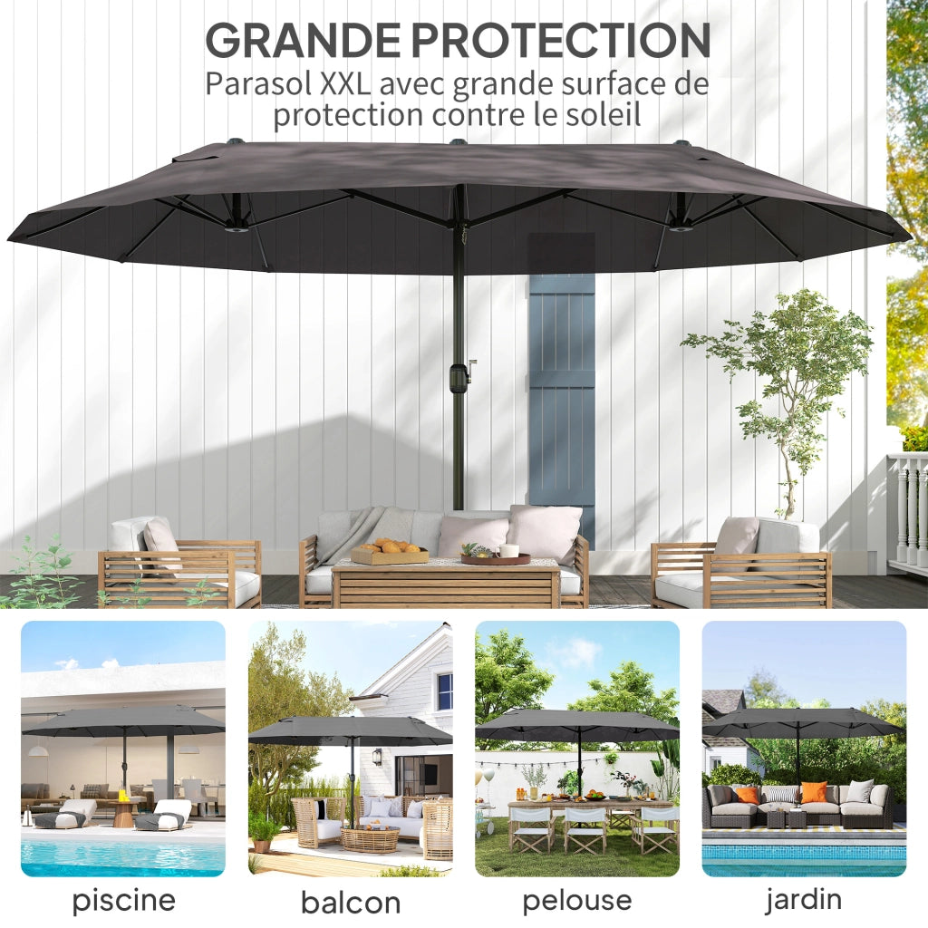 Parasole da giardino esterno doppio ¨C zephmum ¨C grigio acciaio poliestere 4.6x2.7x2.4 m