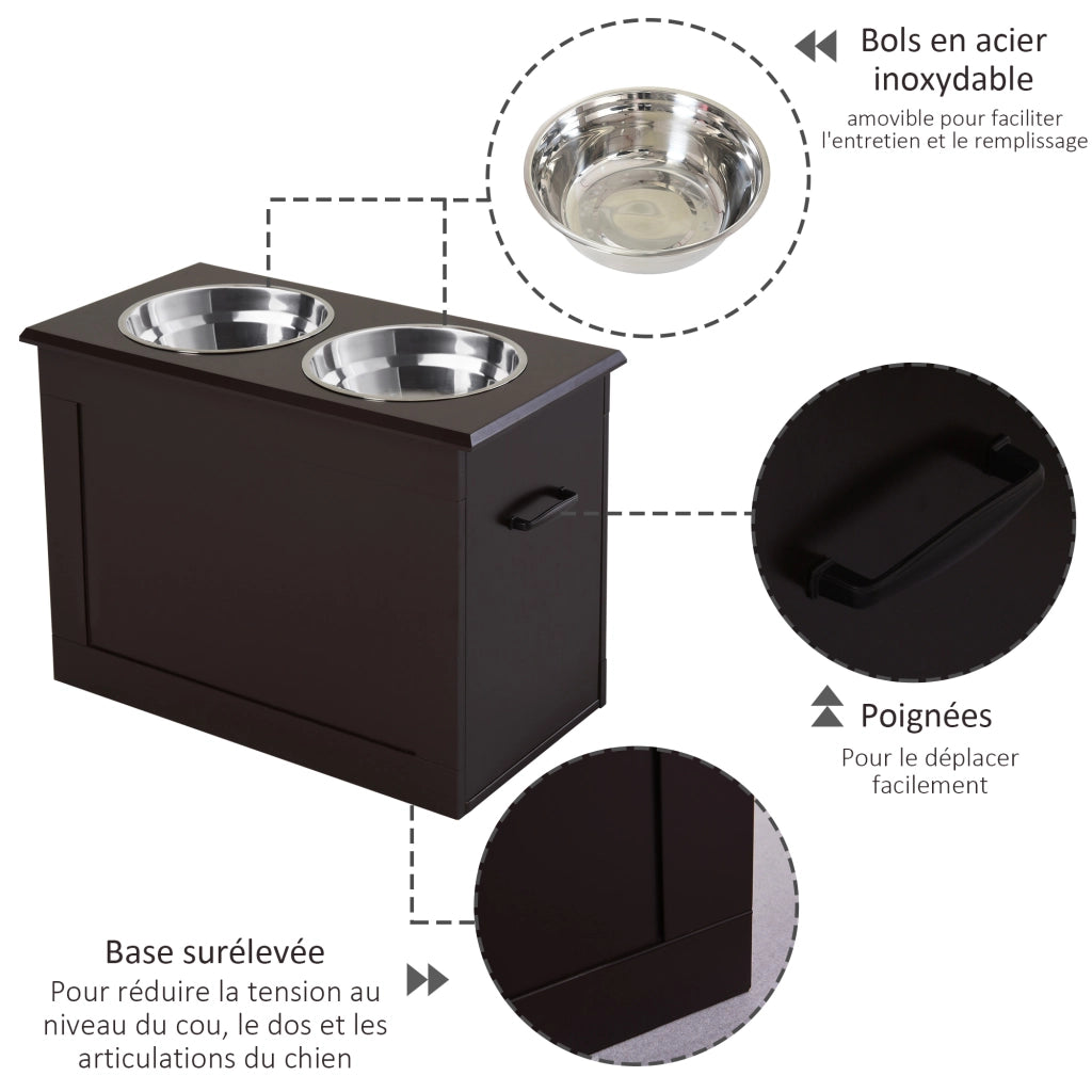 Porta Gamelle per Cani e Gatti ¨C zephmum ¨C Legno Chocolat 60x30x41 cm
