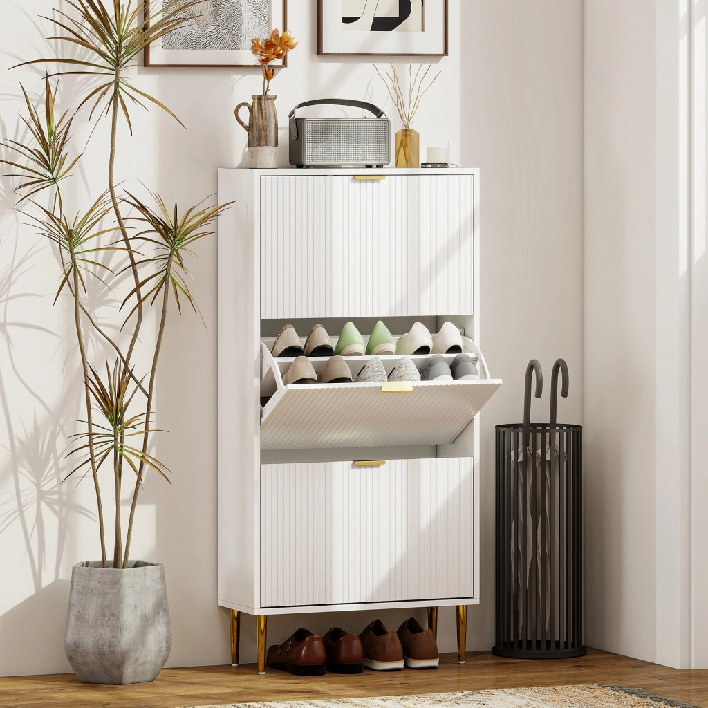 Armadio Scarpe con Ante e 3 Cassetti ¨C Zephmum ¨C Bianco 60x24x122,5 cm