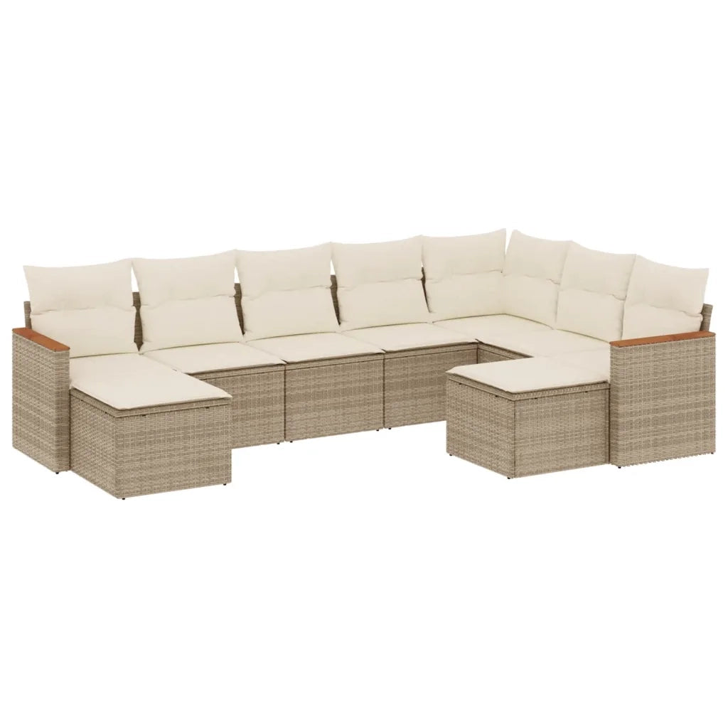 Set Divano da Giardino 9 pz con Cuscini Beige in Polyrattan 3258943