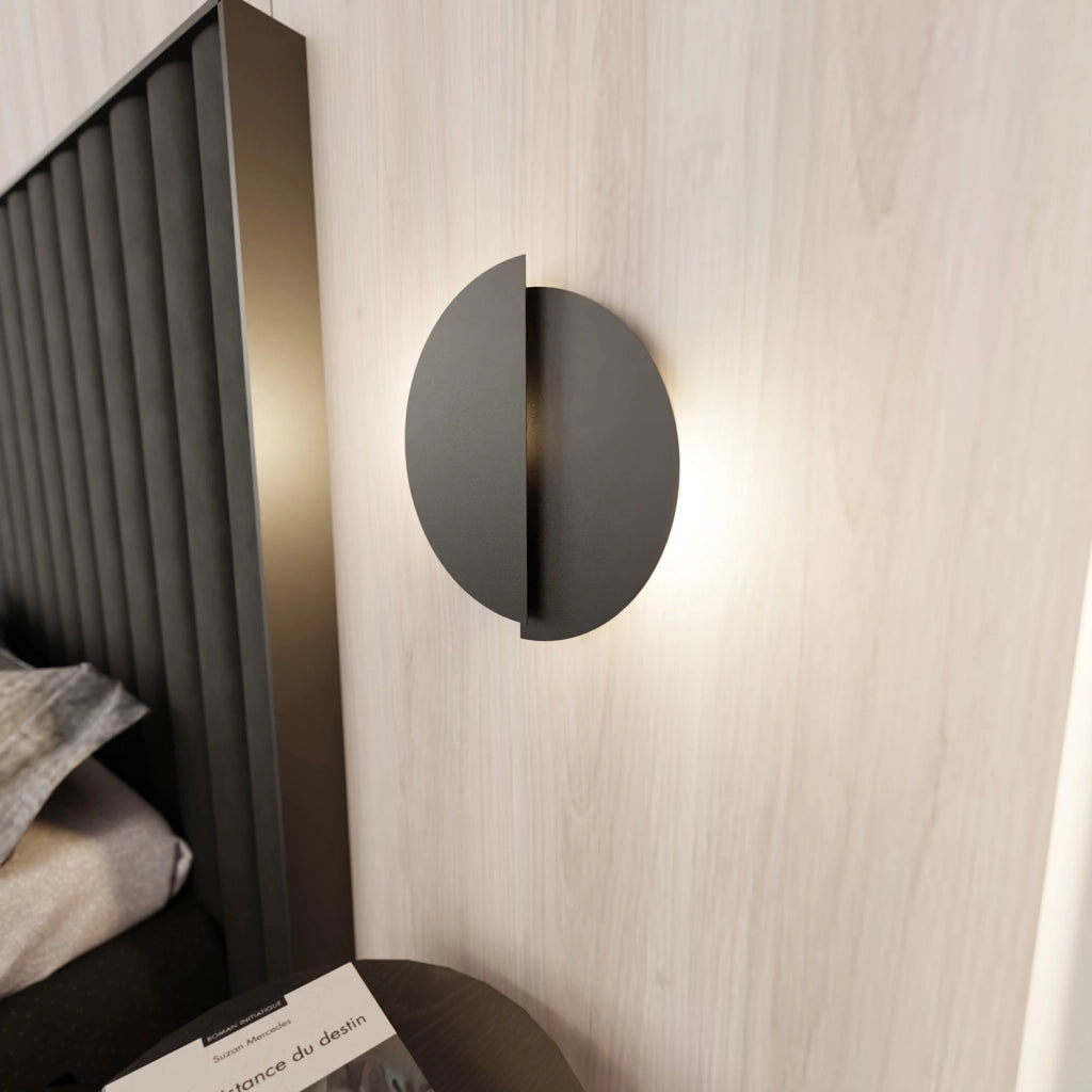 Applique Minimal Rotonda 1 Luce Indiretta Agni In Acciaio Nero
