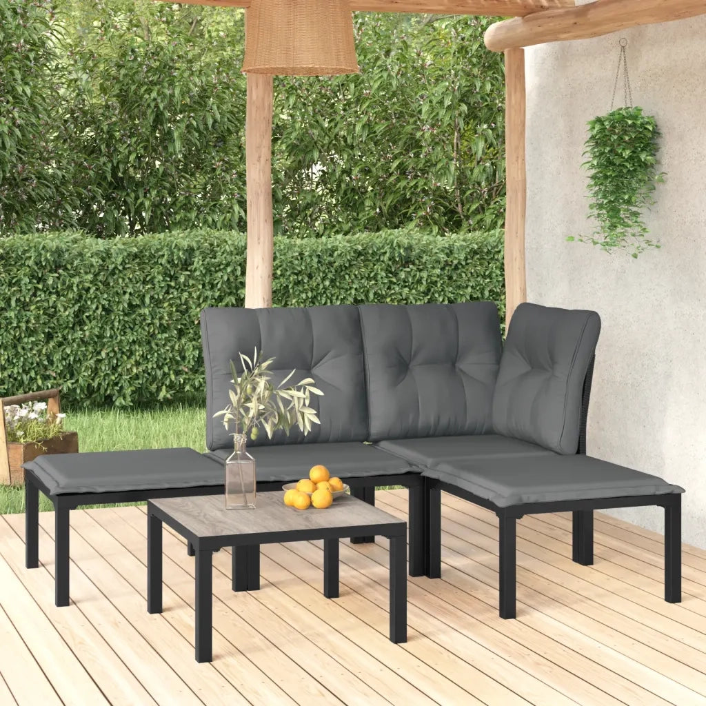 Set Salotto da Giardino 5 pz | Set di Mobili da Esterno Nero e Grigio in Polyrattan