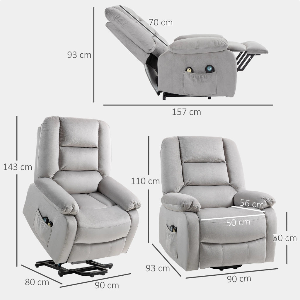 Poltrona Massaggiante Elettrica Alzapersona ¨C Zephmum ¨C Grigio Chiaro 90x93x110