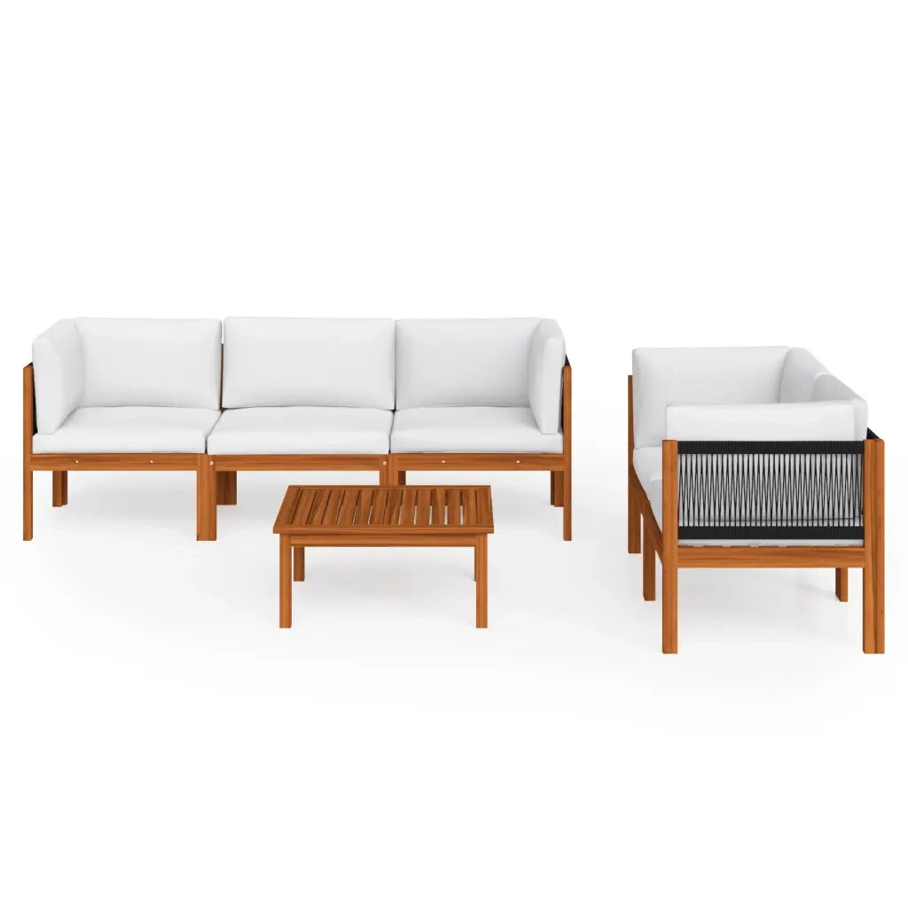 Set da giardino 6 pezzi con cuscini in legno crema, acacia e corda 3057886