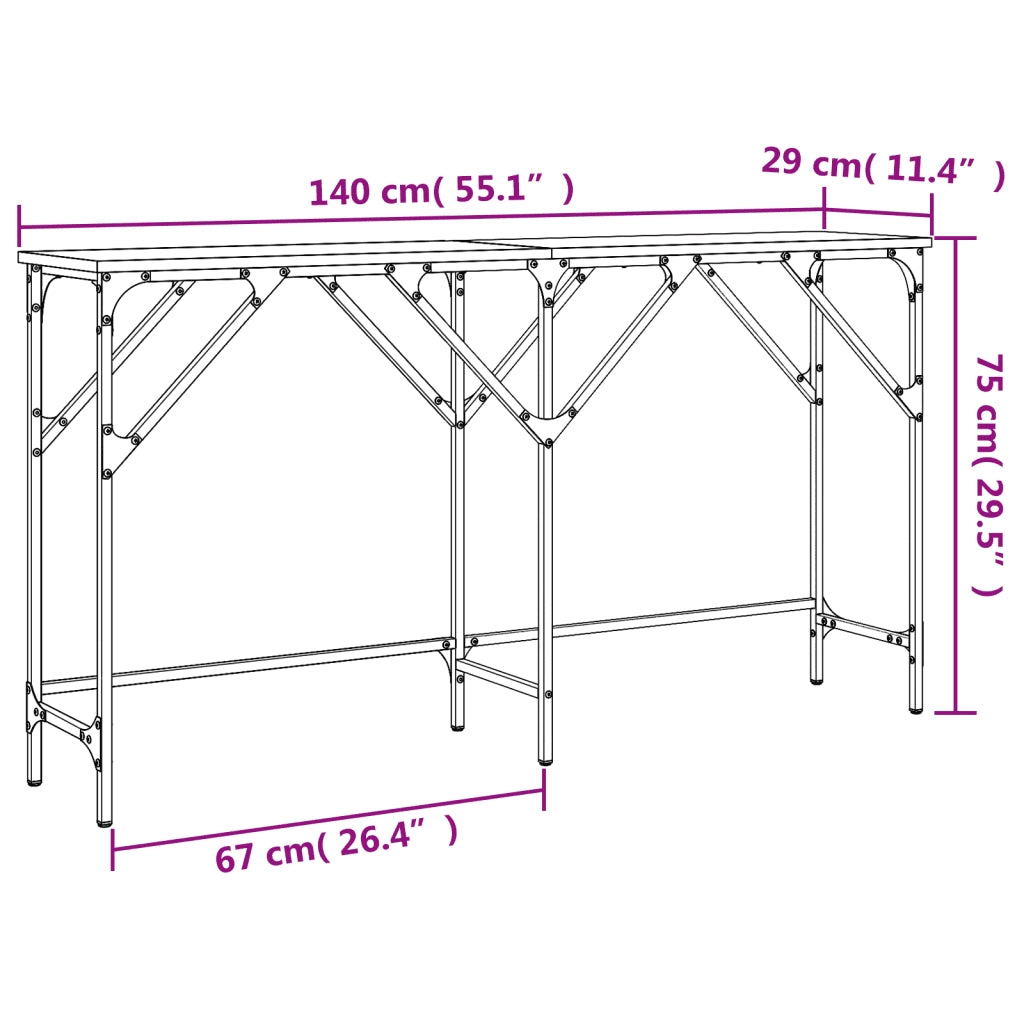 Tavolo Consolle Grigio Sonoma 140x29x75 cm in Legno Multistrato 837760