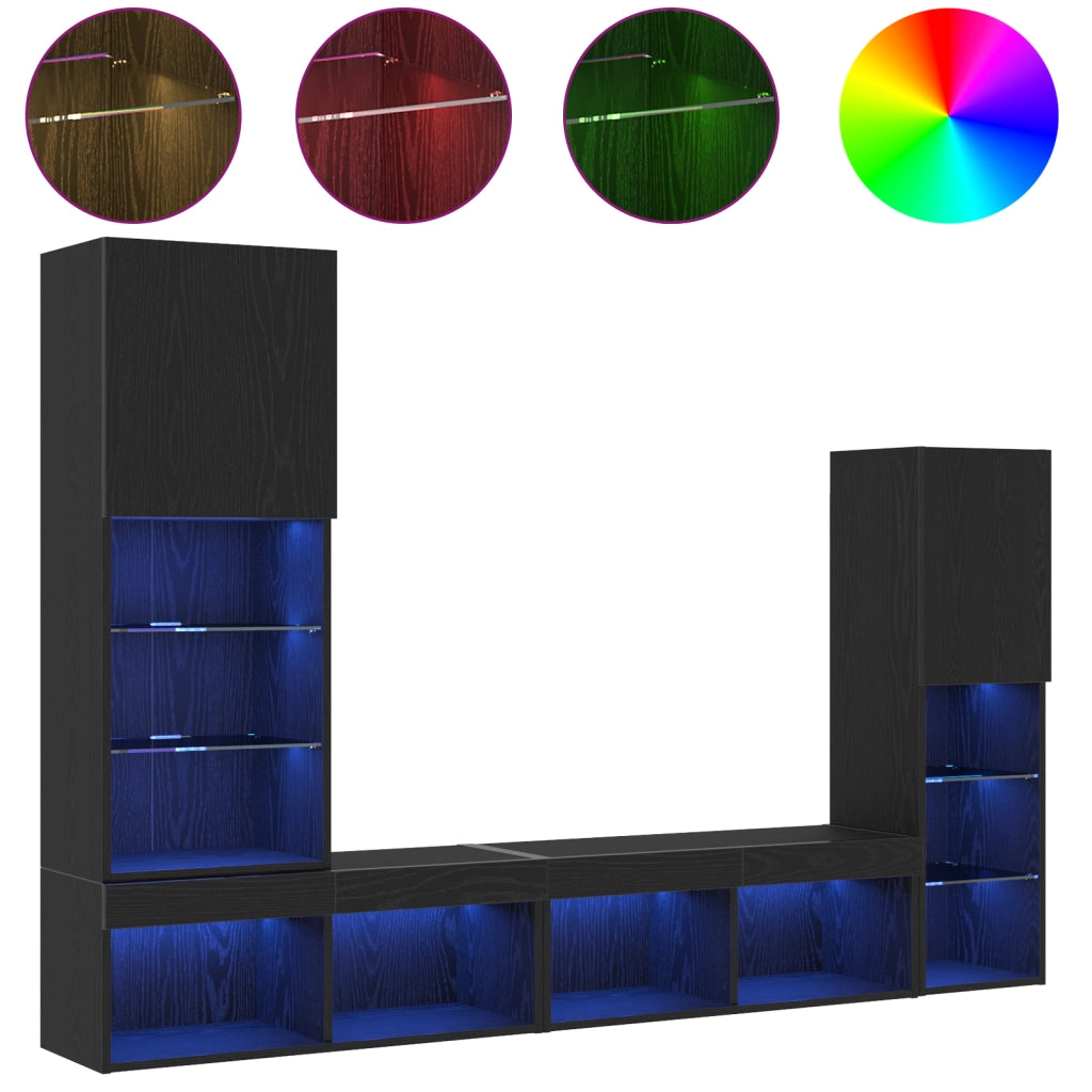 Mobile TV LED Rovere Nero 30.5x30x102 cm Legno Ingegnerizzato