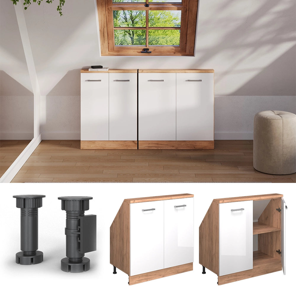 Mobile cucina sottotetto R-Line Bianco lucido/Rovere dorato 80 cm con 2 porte Vicco