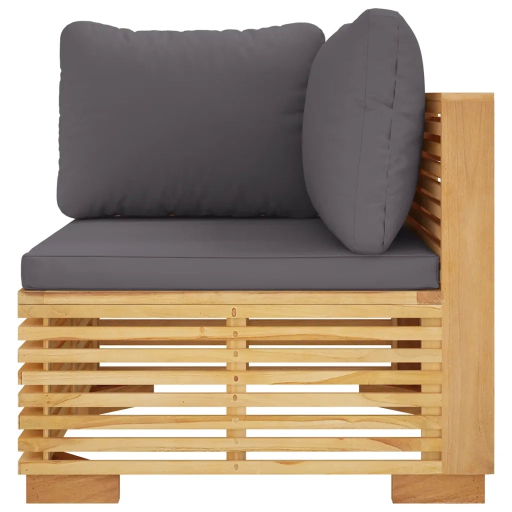 Divano Angolare Giardino Cuscini Grigio Scuro Massello di Teak 319160
