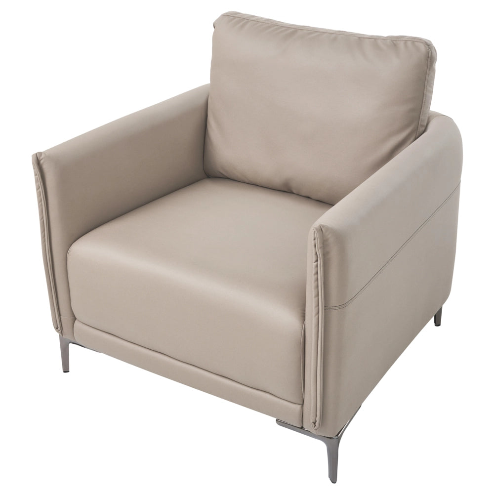 Poltrona tortora imbottita in tessuto con gambe in metallo stile moderno minimalista