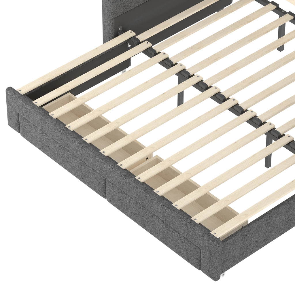 DESMIU Letto estraibile 90 × 190 cm 1 posto con LED, USB, Type-C, 2 cassetti e vani, senza materasso, in velluto grigio