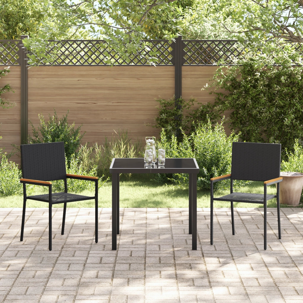Sedie da Giardino Impilabili con Cuscini - Set di 2 Pezzi in Rattan Poliestere Nero