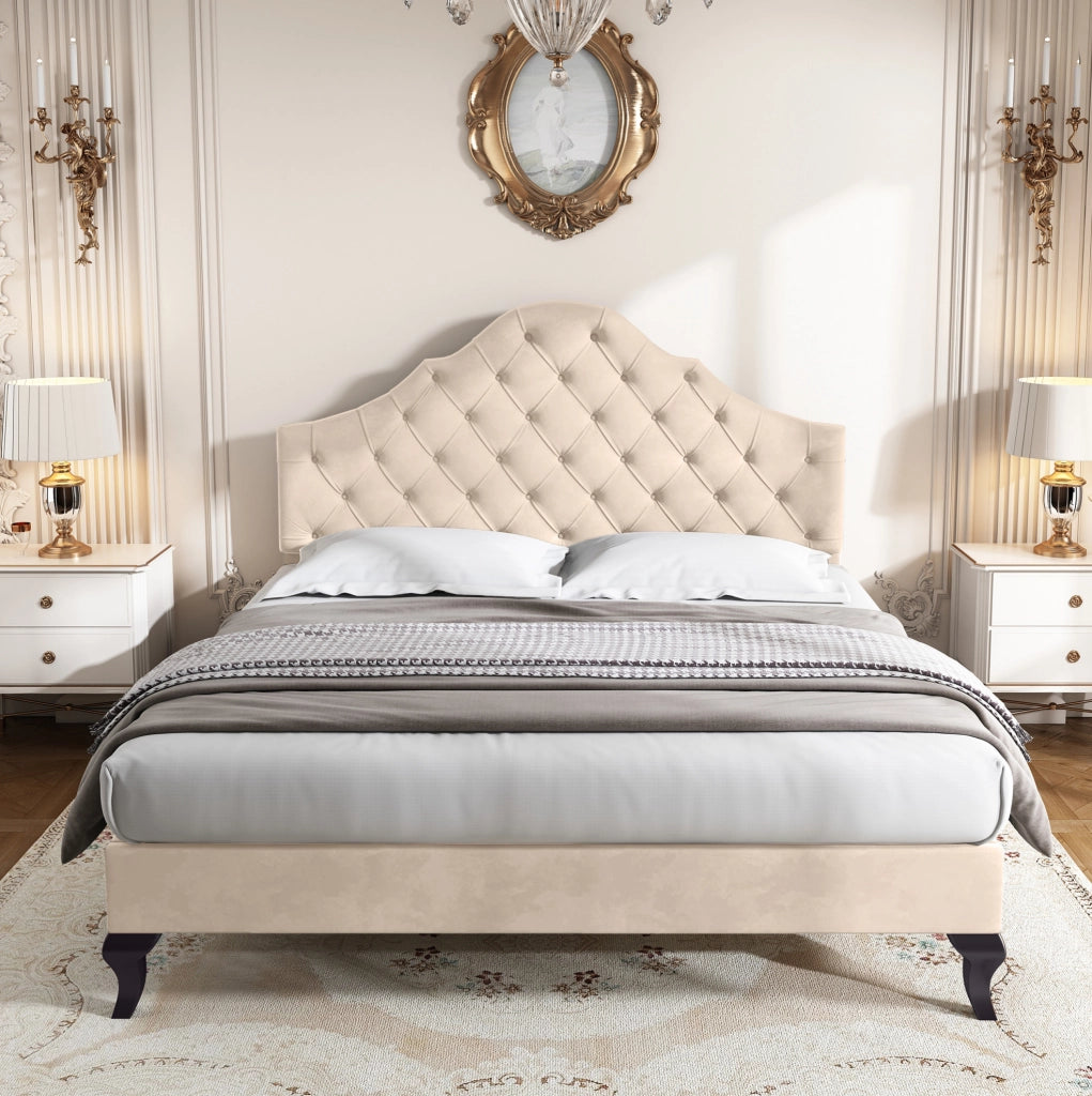 Letto imbottito 140x190 cm; testiera regolabile; velluto bianco sporco