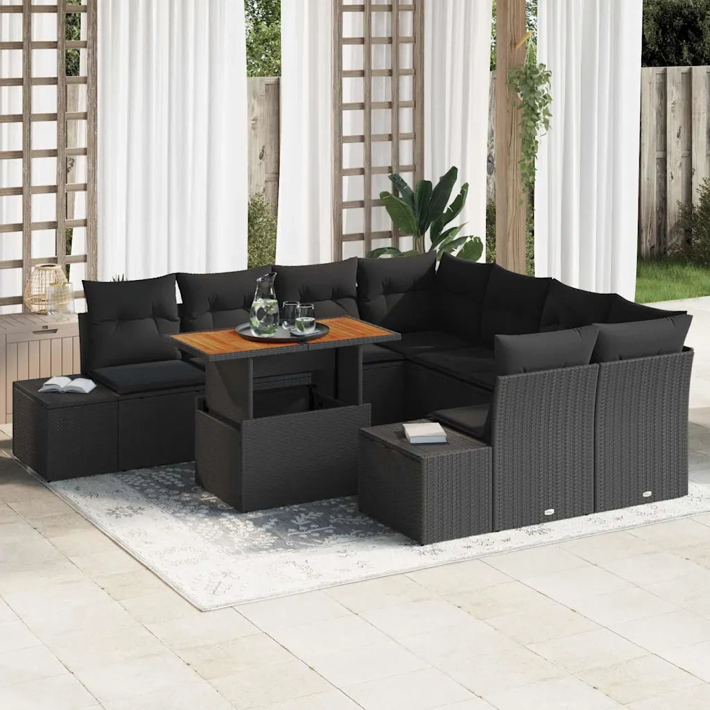 Set da Pranzo per Giardino con cuscino 9 pcs Nero e Marrone 3349946