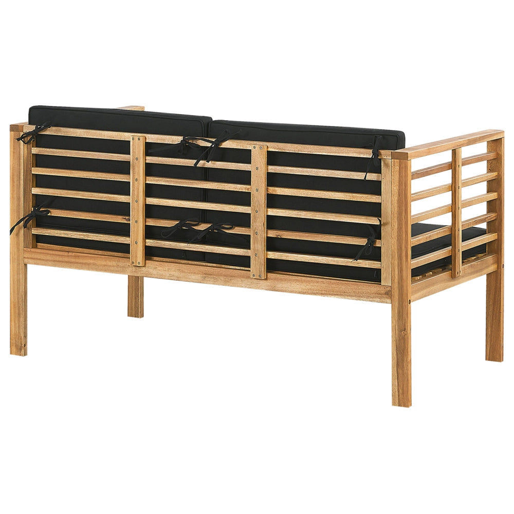 Set Conversazione Giardino Legno Acacia Cuscini Neri Moderno Esterno 4 Posti con Tavolino