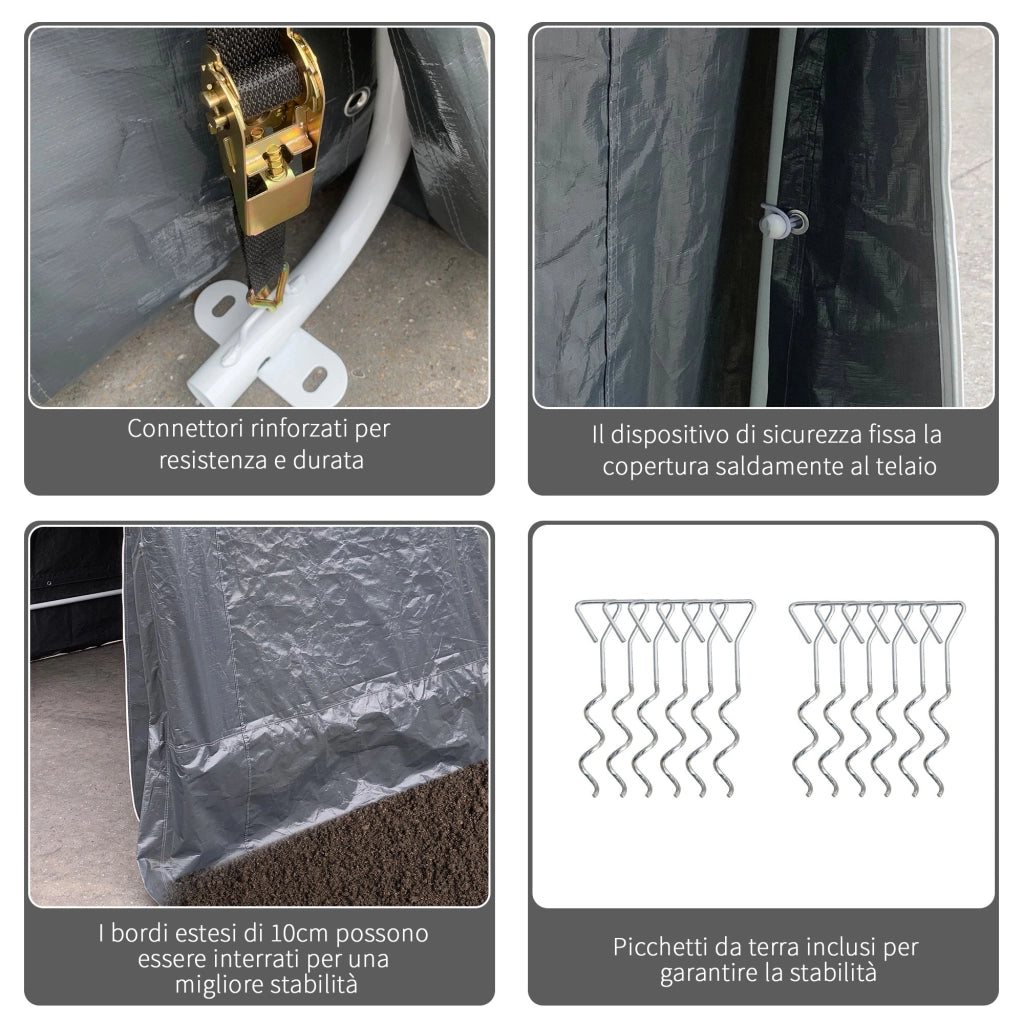 Tenda Garage 240x200x202 cm per Veicoli e Biciclette in Metallo e Tessuto PE Grigio Scuro