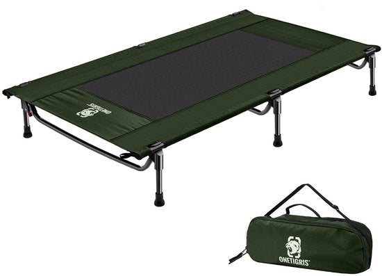 Letto all'aperto per animali domestici, Dimensioni 100x70 cm, Altezza 21 cm, Rapido da montare, Stabile, Comodo e respirabile, Duraturo e facile da pulire, Letto da campeggio per animali domestici, Letto per gatti - colore verde