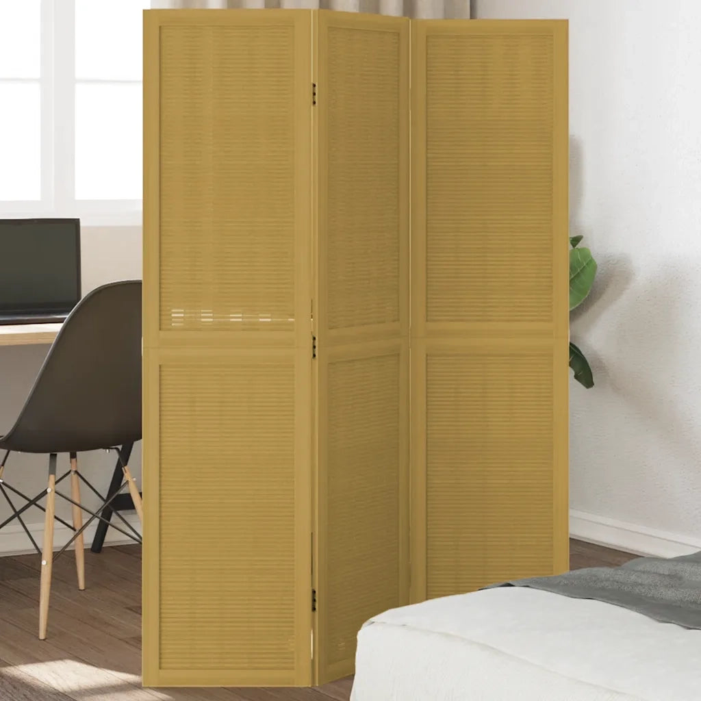 Divisorio Ambienti | Divider per stanze | Paravento 3 Pannelli Marrone Scuro Massello Paulownia