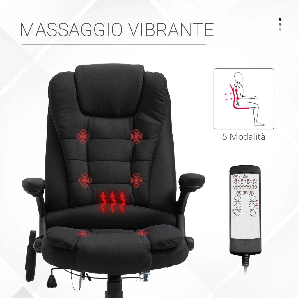EasyComfort Sedia da Ufficio Massaggiante a 6 Punti e Riscaldata, Altezza Regolabile e Funzione Dondolo, Nero