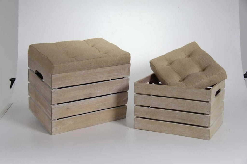 Cassette in legno pouff rettangolari con seduta pz 2