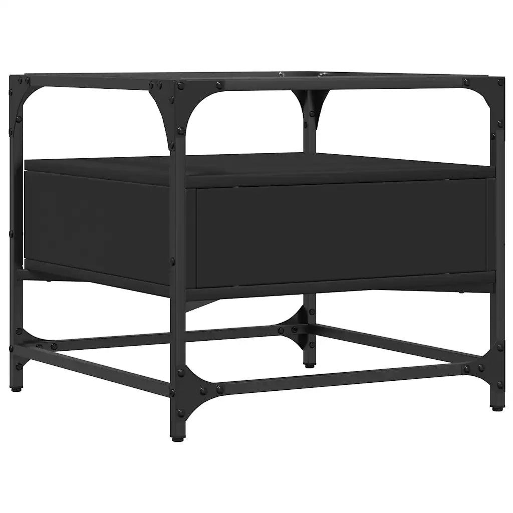 Tavolino con Piano in Vetro-Tavolino da soggiorno-Tavolo Nero 50x50x45 cm Acciaio
